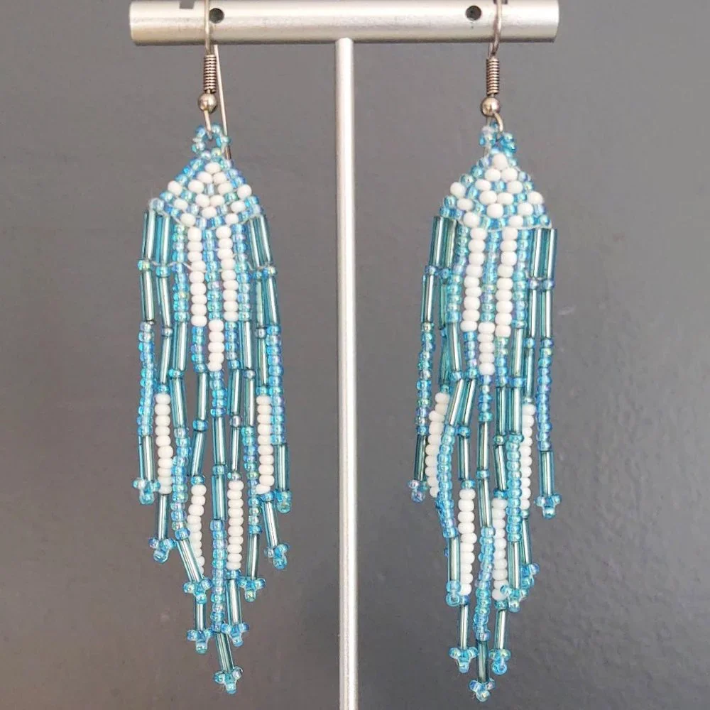 Long fringe seed and bugle bead earrings